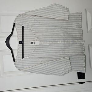 GAP Women's White and Blue Striped Button Down Peasant Top Size XL
